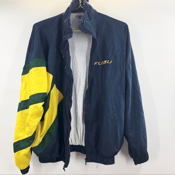 🧥 FUBU Vintage Windbreaker | Navy with Yellow & Green Accents | Size M - Picture 1 of 8